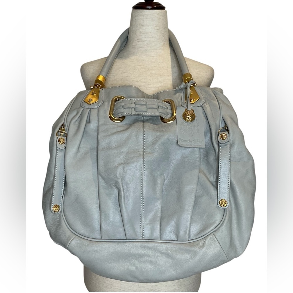 Rough Roses Genuine Leather Bag in Light Grey